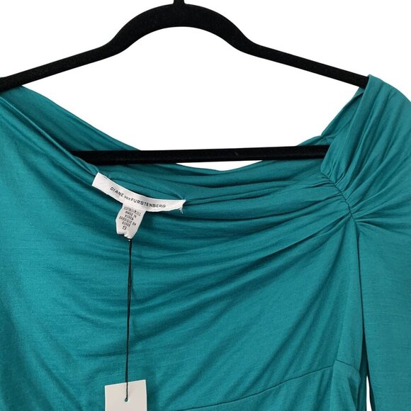Diane Von Furstenberg Green Ruched Draped Long Sleeve Top S 100% Lyocell Stretch - Picture 4 of 8